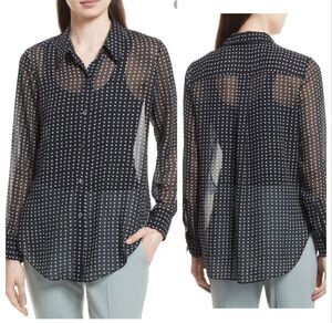 Theory Sunaya Square Print Chiffon Button Down Blouse M